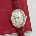 High Quality Replica CARTIER BAIGNOIRE Red American Imported Crocodile Leather Strap Silver-Plated Face Dial Gold Electroplated Stainless Steel Case Watch 32mm